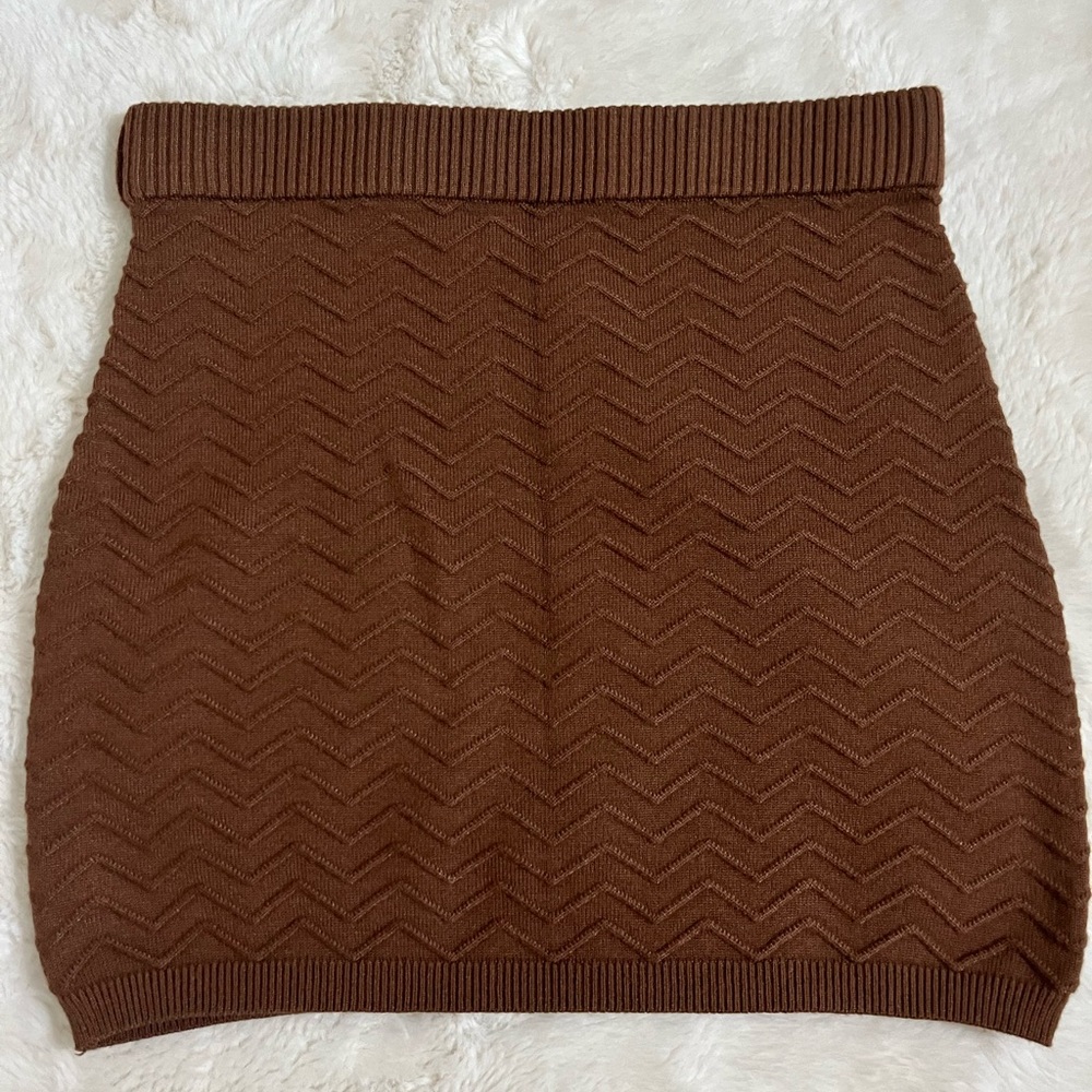 Cider Brown Mini Skirt with Ribbed Waistband
